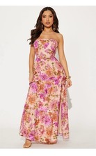 Fashion Nova XS Floral Pink Orange Strapless Maxi Dress $69.99