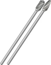 2Pcs Long Carbide Burr Set 6mm Shank Total L 155mm Die Grinder L, Silver Grey 