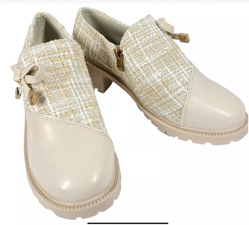 DG Tweed Patch Schleife klobiger Absatz Halbschuhe Schuhe Slipper Retro Chic Damen 6M - Bild 2 von 4