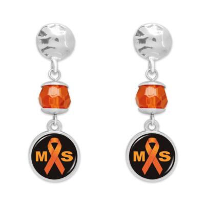 Multiple Sclerosis MS Orange Crystal Awareness Silver Earrings Jewelry ...