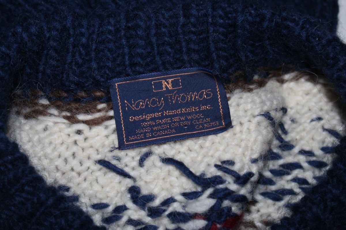 FIBER ARTIST Nancy Thomas Sz L XL Hand-Knit Cozy Plush Wool Nordic