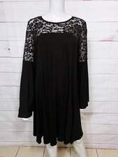 Torrid Womens Dress Size 1 Black Round Neck Floral Lace Long Sleeve