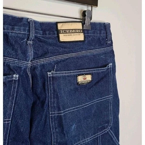 Vintage Iceberg History Carpenter Wide Leg Blue Jeans 90s Fit Hip Hop Mens Sz 38 - Image 3 of 4