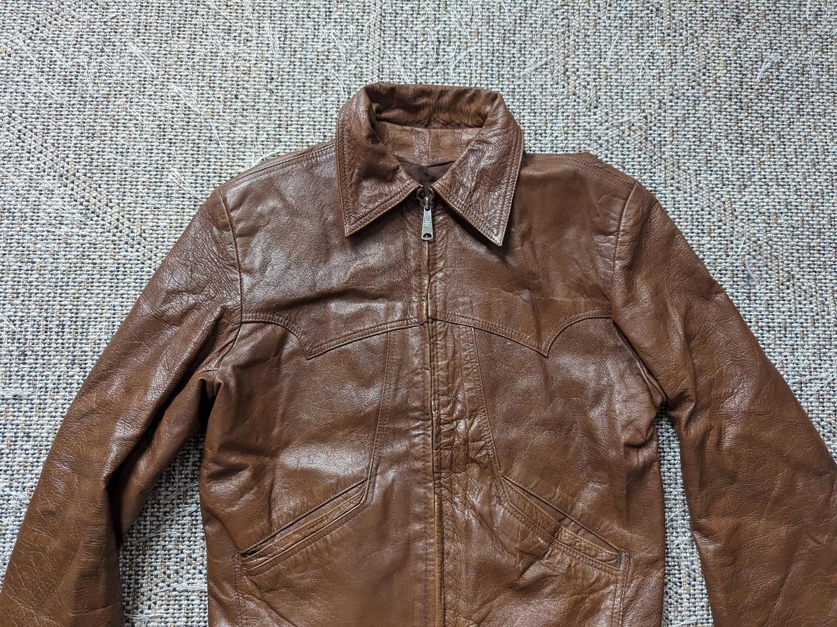 vintage 1950s leather ROCKABILLY western jacket S brown RICKY 