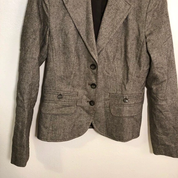 Blazer para mujer s.Oliver talla 6 3 botones marrón blanco chevron bolsillos algodón elástico Foto 3 de 4