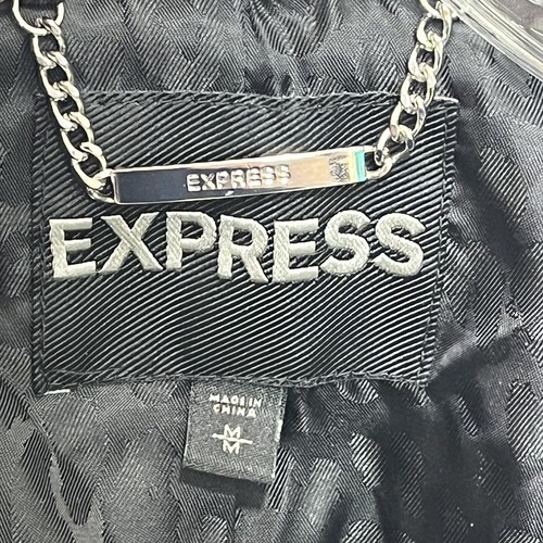 Express Tweed Jacket Winter Coat Black White Gray Zipper Button Size Medium - Picture 4 of 7