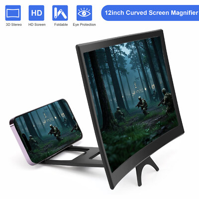 12'' Mobile Phone Curved Screen Magnifier 3D HD Video Amplifier Stand