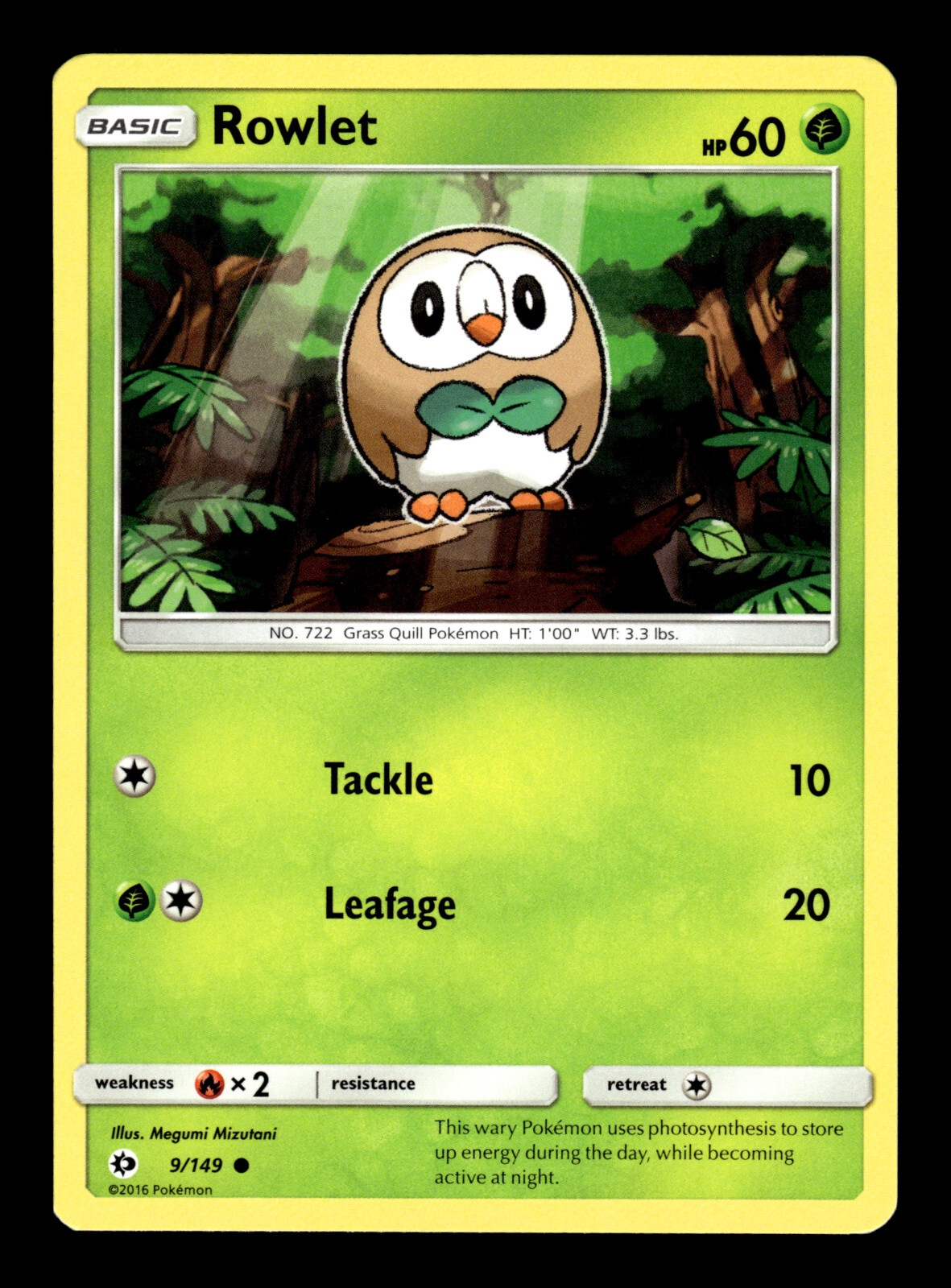 Pokemon TCG: Sun & Moon Base Set Trading Card - Rowlet - 9/149