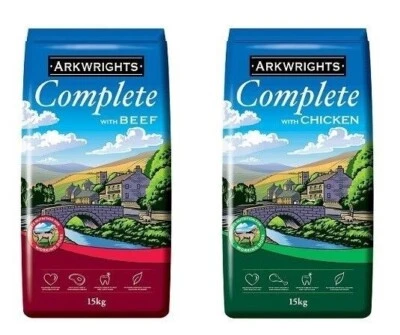 2 X 15KG ARKWRIGHTS COMPLETE DRY DOG FOOD 1x CHICKEN 1x BEEF BULK BUY 30KG