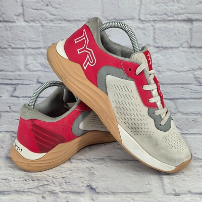 TYR CXT-1 Trainer Cross Training Shoe Men Sz 7 Wmn 8.5 Grey Red Gum Athletic Gym