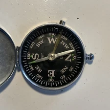 Vtg Pocket Watch Style Compass w Mirror Glow in the Dark Compass Lock Button