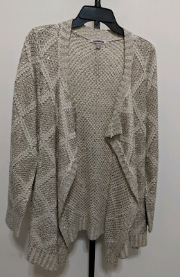 Dressbarn Roz & Ali Women's Plus Cardigan Sweater Beige Gold Metallic Open 1X
