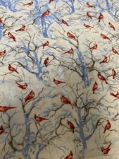 Red Cardinals in Winter Snow cotton Fabric per yd 44" quilting sewing crafts