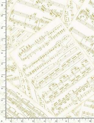Gold Sheet Music on Cream B/G-Timeless Treasures-BTY