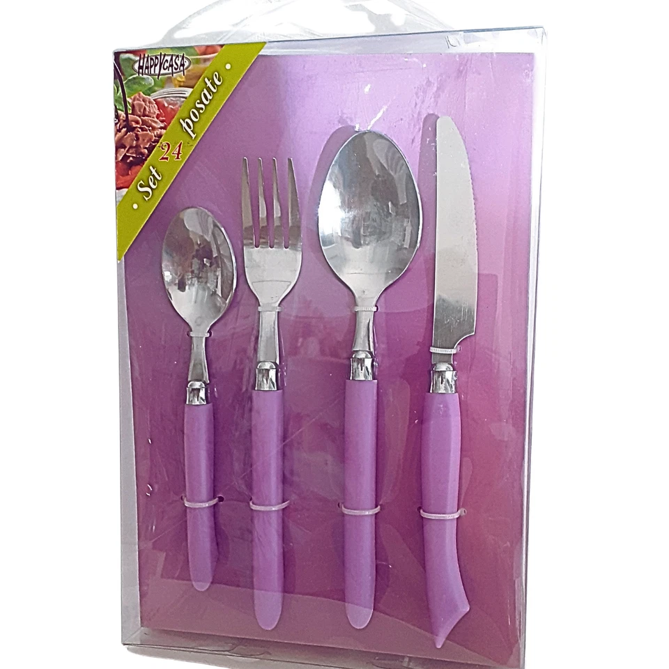 Juego de cubiertos 24 piezas en acero inoxidable, mango de plastico violeta - Imagen 4 de 4