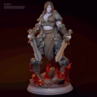 1/24 resin figure model kit Double Sword Female Swordsman Fighter 3D Printing