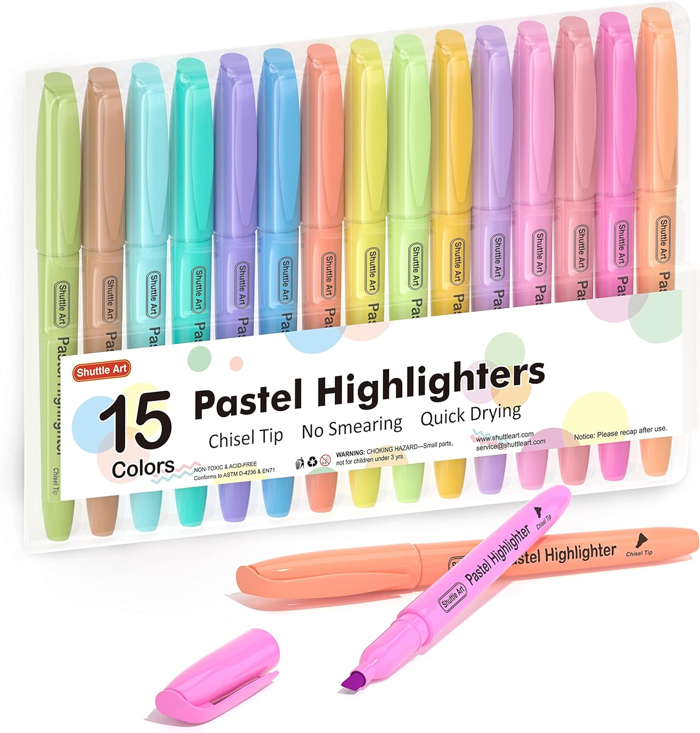 Highlighters, 15 Colors Pastel Highlighter Pens Assorted Colors, Chisel Tip Dry--image