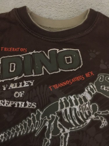 Camisa Faded Glory Niños Marrón Verde Dinosaurios Mangas Largas 24 Meses 2T - Imagen 4 de 6