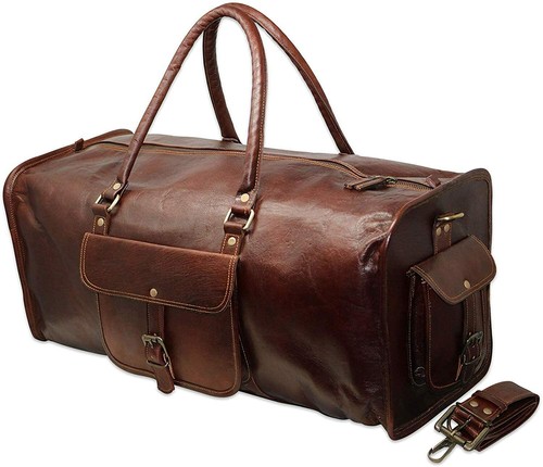 Homme Vintage Cuir Duffel Voyage Bagages à Porter Bagage Weekend Nuit