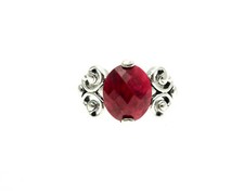 Sterling Silver Natural Ruby Ring with Swirl Design Size-7