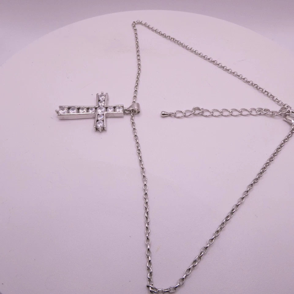 Collar Cruz Cristal Montana Plateros Firmado Cadena 18 Pulgadas  Foto 3 de 4