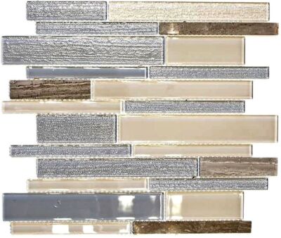 Glasmosaik Naturstein Mosaikfliesen Verbund Stäbchen beige grau anthrazit  ...