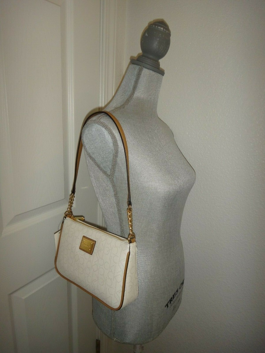 CALVIN KLEIN Womens CK Monogram Signature Bag Purse Off White Gold Logo H4DHJ2QM CALVIN KLEIN Womens CK Monogram Signature Bag Purse Off White Gold Logo H4DHJ2QM