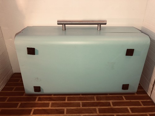 Retro Style Blue Metal Bread Box 5.5X8X14" Piano Hinge Lid - Picture 11 of 11