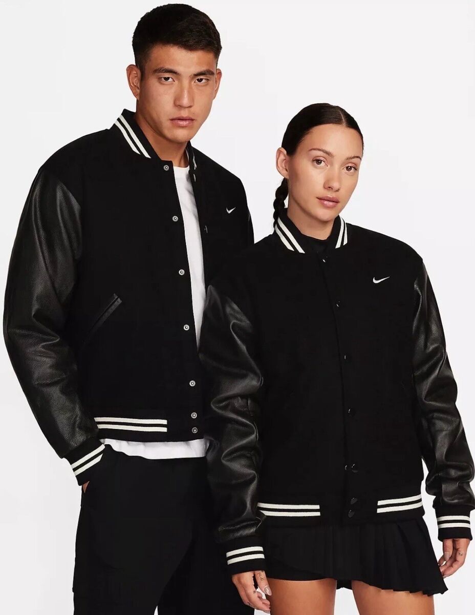 SMALL - Nike Authentics Men's Varsity Jacket Black Leather SMALL - Nike Authentics Men's Varsity Jacket Black Leather