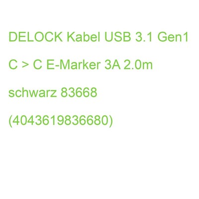 DELOCK Kabel USB 3.1 Gen1 C > C E-Marker 3A 2.0m schwarz 83668 (4043619836680)