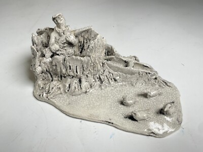 Steele Burden Pottery Clay Sculpture Duck Hunter in Blind Louisiana Artist
