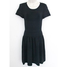 J.McLaughlin Dress Small Black Ribbed Stretch Knit Fit Flare Cap Sleeve Grace