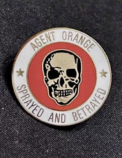 SPRAYED AND BETRAYED AGENT ORANGE VIETNAM SKULL PIN