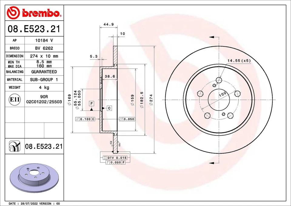 2x BRAKE DISC 08.E523.21 FOR TOYOTA M15A-FXE 1.5L 3cyl YARIS - Image 2 of 4