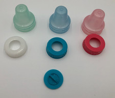 Vintage Evenflo 3 Color Cap  Rings Green, Blue, Pink for a baby bottle