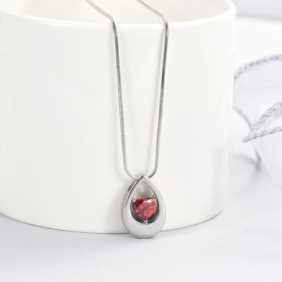 Asche Edelstahl Träne Asche Anhänger Andenken Urne Halskette Fb. Silber Rot - Bild 2 von 4