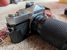 Konica Autoreflex A SLR Film Camera Black Silver with Lenses and Accessories