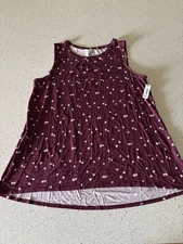 Amazon Basics Burgundy White Dot Floral Layering Tank XL Round Neck New w/tags