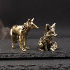 Mini Fox Figurine Feng Shui Brass Statue Decorative Brass Animal Ornament Statue