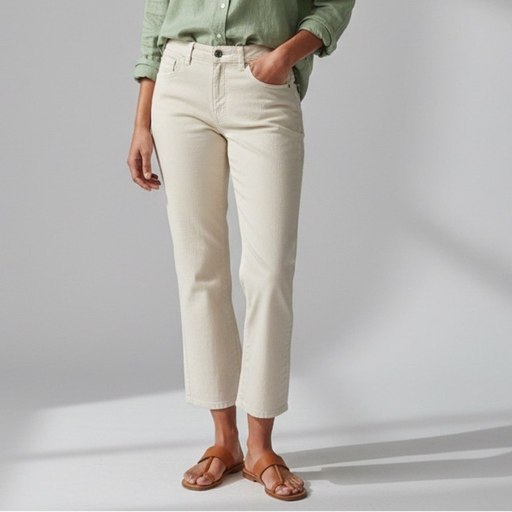 Sigrid Olsen Modernist Cotton Cream Straight Leg Cropped Jeans Women's size 10