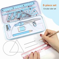 8-Pieces Math Geometry Kit Student Supplies Includes Rulers Protractor BNJT