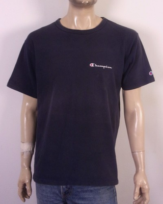 #ad vintage 90s Champion Spell Out Logo T Shirt Navy SZ L $14.99