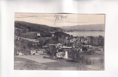 G1521 KRUMPENDORF am Wörthersee Ansichtskarte Bauernhof Kirche See 1905 - Bild 1 von 2