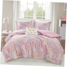 Mi Zone Queen Comforter Set, 4 Piece Metallic Hearts Full/Queen Pink Multi/Gold