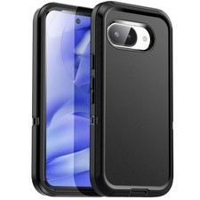 Google Pixel 9a Rugged Armor Case Shockproof Protective Heavy Duty Cover Black
