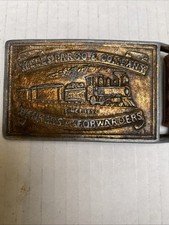 Vintage Wells Fargo Brass Belt Buckle   Train Stagecoach Leather Belt 37  