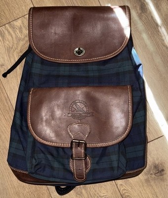 Vintage Eddie Bauer Leather Plaid Turn Lock Large Daypack Rucksack Backpack Rare