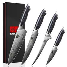 SHAN ZU 4PCS Japanese Knife Set High Carbon Powder Steel Chef Knife Fillet Knife