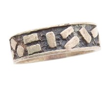 925 Sterling Silver Vintage Ring Modernist Hammered Abstract Band Sz 9.5 RG33759