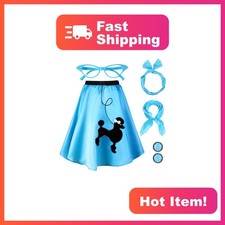 Hicarer 50s Poodle Skirt Costume Set Lake Blue Size 7-9 Sock Hop Outfit